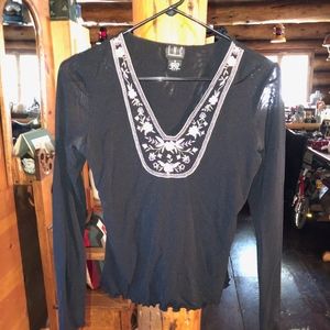 INC S Black and Embellished Deep Neck Sheer Top